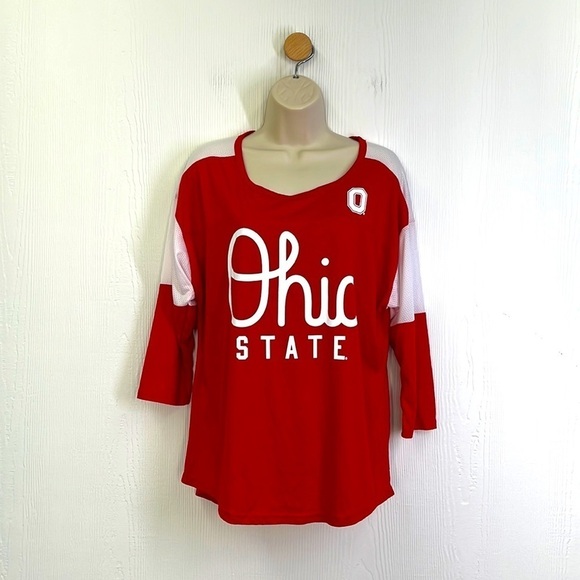 Ohio State Authentic Apparel - Ohio State 3 Quarter Red & White Mesh Shirt L - Picture 1 of 12